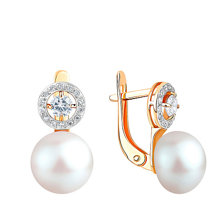 Серьги с английским замком из красного золота с жемчугом