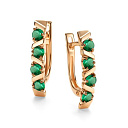 Серьги с английским замком из красного золота с изумрудами