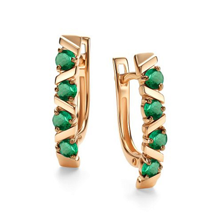 Серьги с английским замком из красного золота с изумрудами