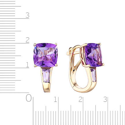 Серьги с английским замком из желтого золота с аметистами