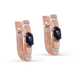 Серьги с английским замком из красного золота с сапфиром