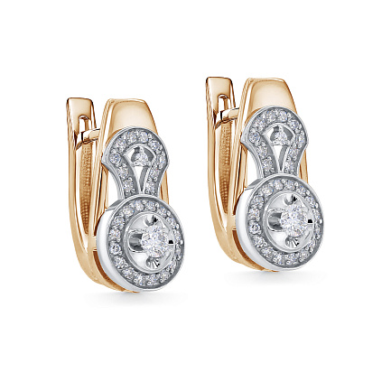 Серьги с английским замком из красного золота с бриллиантами