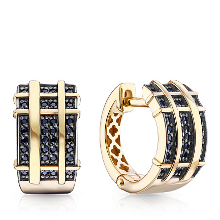 Серьги с английским замком из желтого золота с фианитом