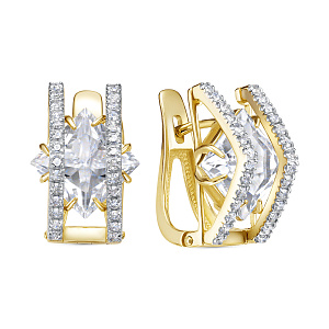 Серьги с английским замком из желтого золота с бриллиантами