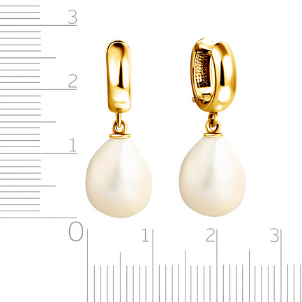 Серьги с английским замком из желтого золота с жемчугом