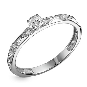 Кольцо помолвочное из белого золота с бриллиантами