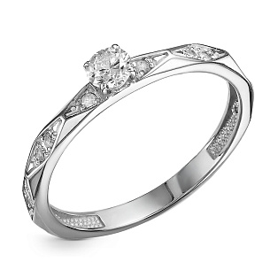 Кольцо помолвочное из белого золота с бриллиантом