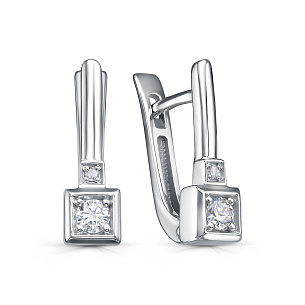 Серьги с английским замком из белого золота с бриллиантом