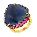 Кольцо из желтого золота с бриллиантами, корундом