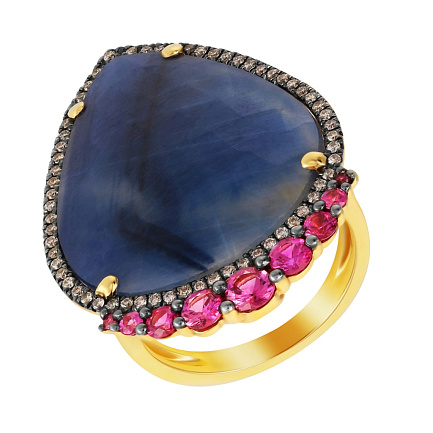 Кольцо из желтого золота с бриллиантами, корундом