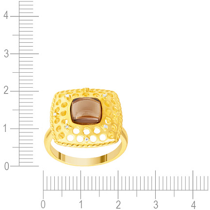 Кольцо из серебра с раухтопазом, фианитом