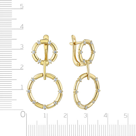 Серьги с английским замком из желтого золота с фианитом