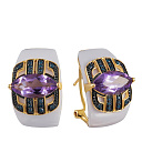 Серьги из желтого золота с бриллиантами, агатами