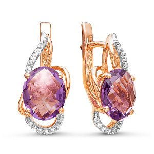 Серьги из комбинированного золота с бриллиантами, аметистами