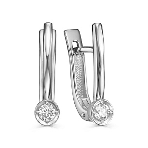 Серьги с английским замком из белого золота с бриллиантом