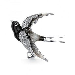 Брошь из серебра с фианитом и эмалью