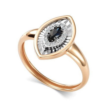 Кольцо из красного золота с бриллиантами, сапфиром