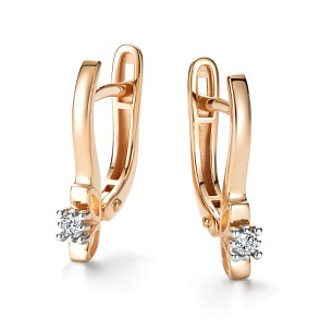 Серьги с английским замком из красного золота с бриллиантом