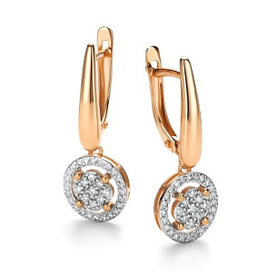 Серьги с английским замком из красного золота с бриллиантом