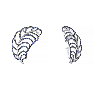 Серьги из белого золота с бриллиантами, сапфирами