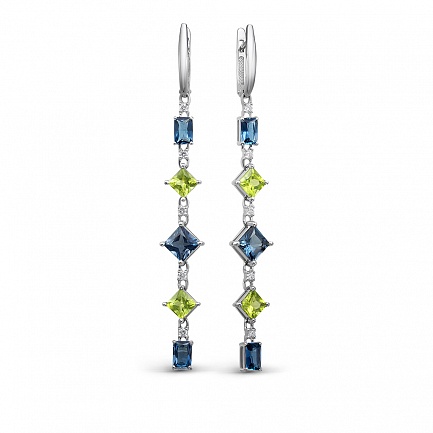 Серьги из белого золота с бриллиантами, топазом