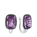 Серьги из белого золота с бриллиантами, аметистами