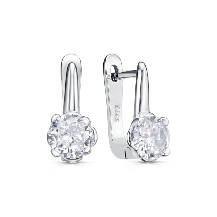 Серьги с английским замком из серебра с фианитами