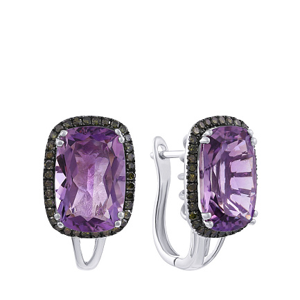 Серьги из белого золота с бриллиантами, аметистами