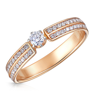 Кольцо обручальное из красного золота с бриллиантами