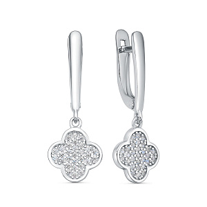 Серьги с английским замком из серебра с фианитами