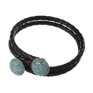 Браслет декоративный из серебра с фианитом, кожей