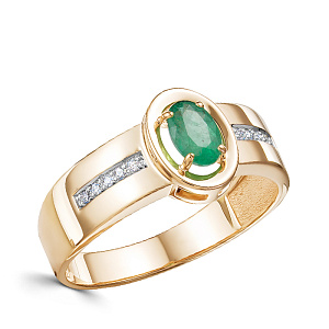 Кольцо из красного золота с бриллиантами, изумрудом