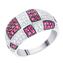 Кольцо из белого золота с бриллиантами, рубинами
