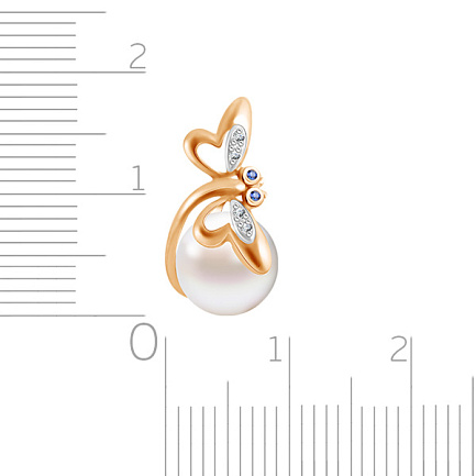 Подвеска из красного золота с жемчугом, фианитами