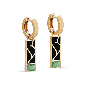 Серьги с английским замком из красного золота с изумрудами