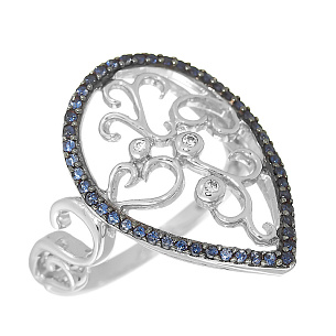 Серебряное кольцо с фианитом, сапфиром