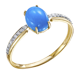 Кольцо из желтого золота с бриллиантами, бирюзой