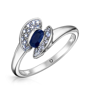 Кольцо из белого золота с бриллиантами, сапфиром