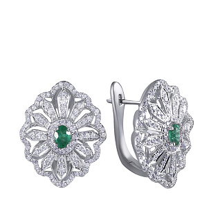 Серьги с английским замком из белого золота с изумрудом