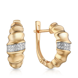 Серьги с английским замком из красного золота с фианитом