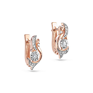 Серьги с английским замком из красного золота с бриллиантами