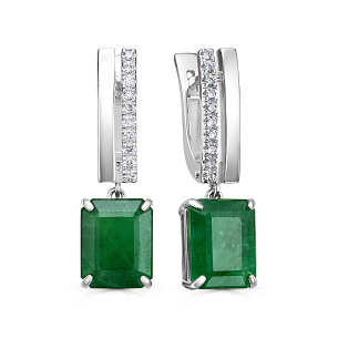 Серьги с английским замком из белого золота с изумрудом