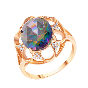 Кольцо из красного золота с бриллиантами, топазом