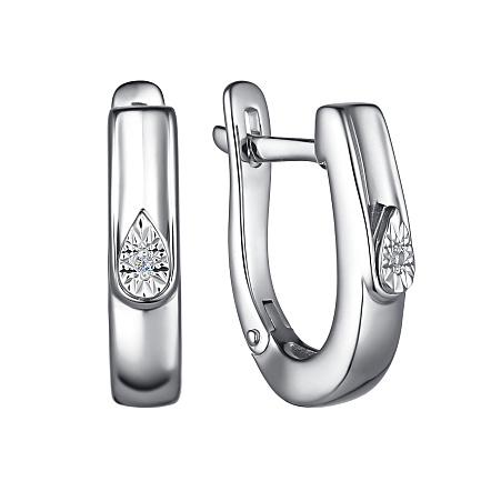 Серьги с английским замком из серебра с бриллиантами