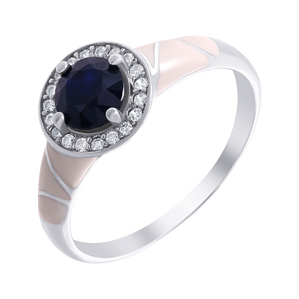 Кольцо из серебра с сапфирами, фианитом