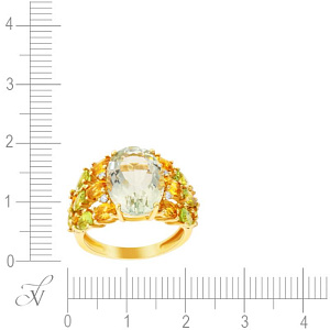 Кольцо из желтого золота с бриллиантами, перидотами
