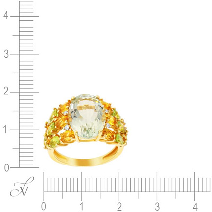 Кольцо из желтого золота с бриллиантами, перидотами