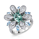 Кольцо из белого золота с аквамарином, бриллиантом