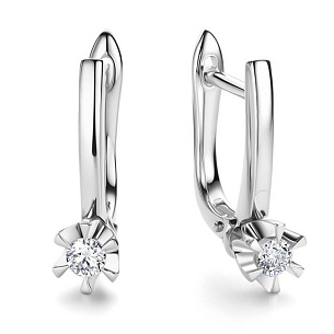 Серьги с английским замком из белого золота с бриллиантом