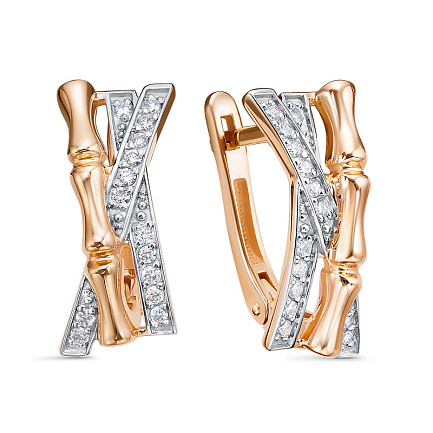 Серьги с английским замком из красного золота с бриллиантами